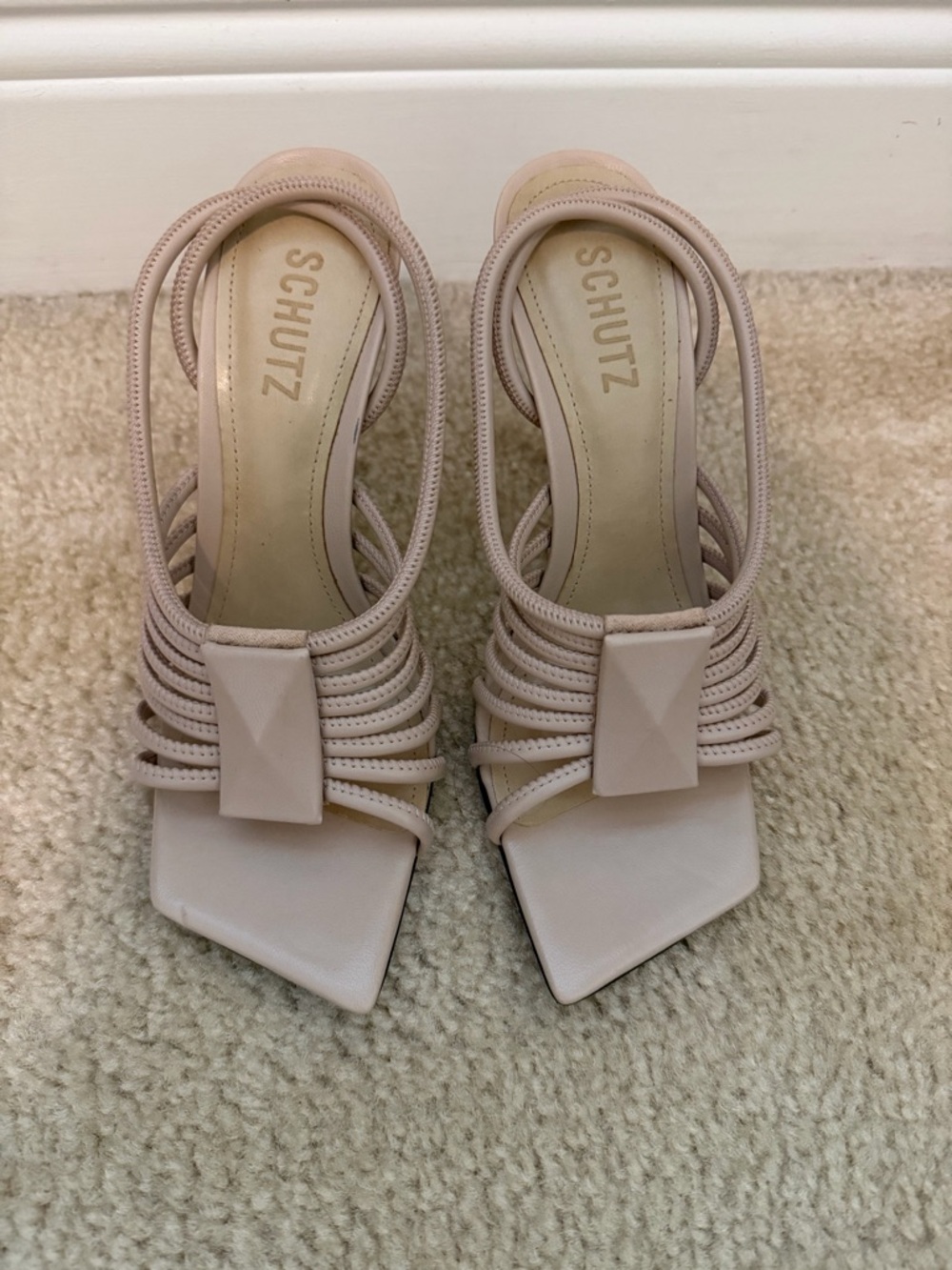 SCHUTZ Blush Multi-Strap Square-Toe Heels 👠